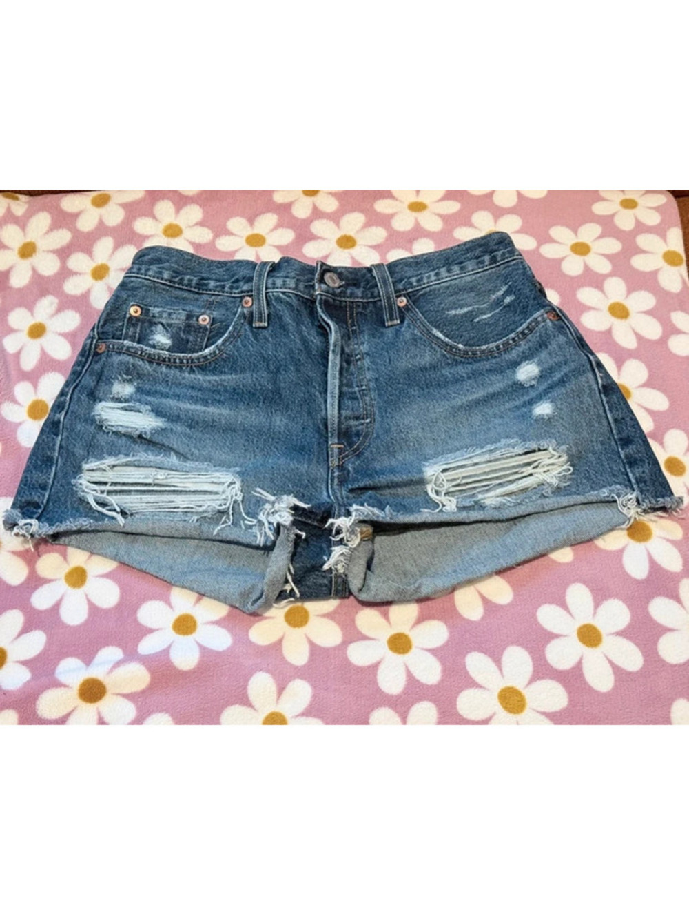 Levi’s 501 Men’s Distressed Cutoff Denim Shorts W28 Button Fly Raw Hem SS3